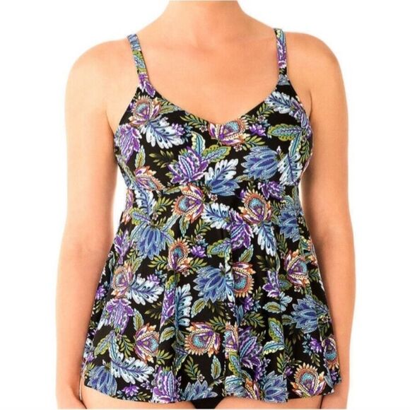 Swim Solutions Womens Boho Play Multicolor V Neck Tankini Top‎ Size 8 New - Picture 11 of 11